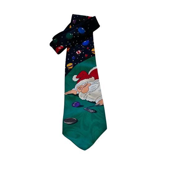 Hallmark Specialties Men's Black Santa Playing Golf Christmas Neck Tie - Picture 1 of 5
